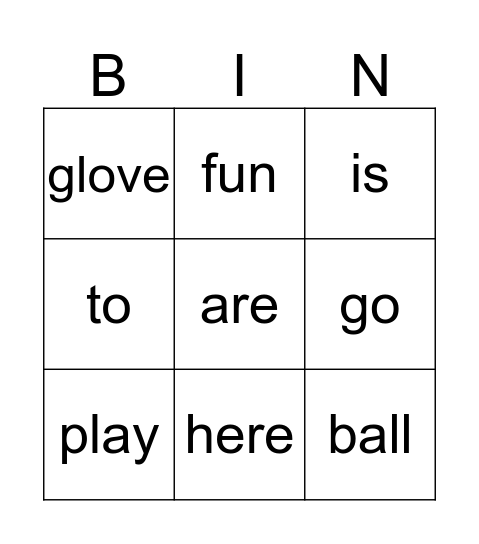 Baseball Bingo Card