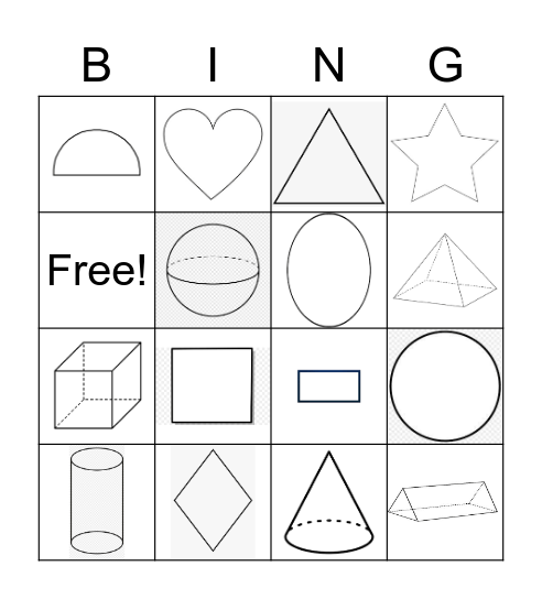 2D and 3D Shapes Bingo Card