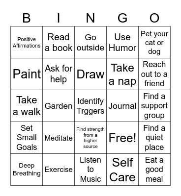 Healthy Coping Bingo Card