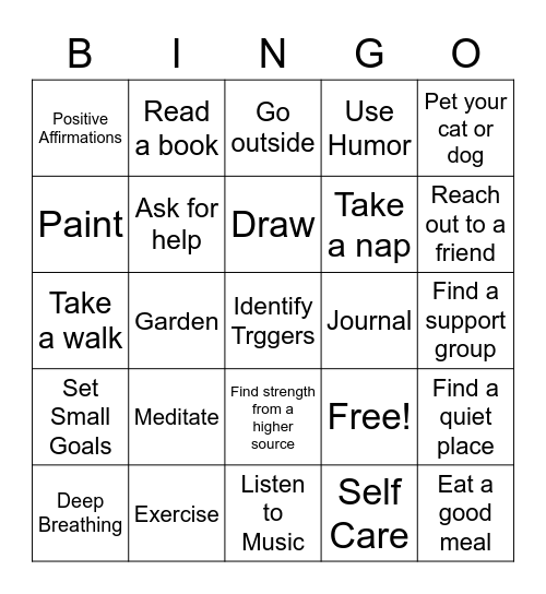 Healthy Coping Bingo Card