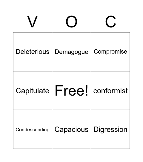 VOCAB LIST Bingo Card