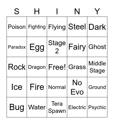 SHINY POKEMON BINGO Card