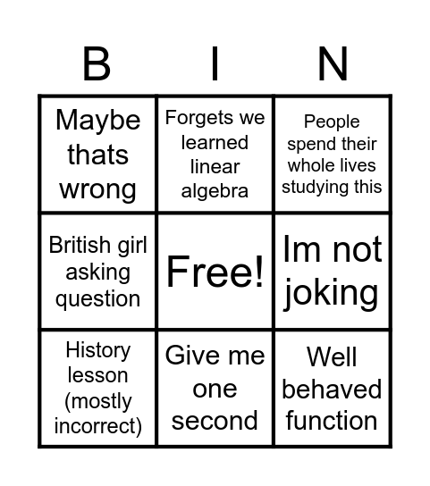 Math 184 Bingo Card