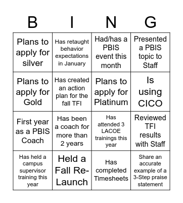 PBIS BINGO Card