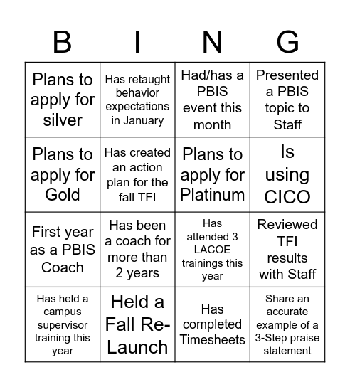 PBIS BINGO Card