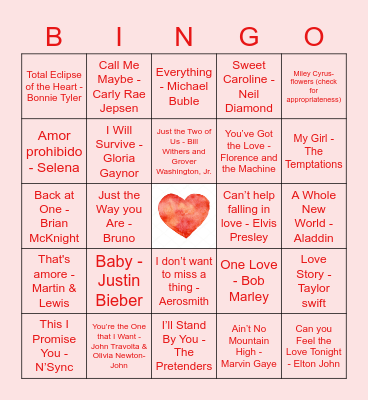 Love Song Bingo Card