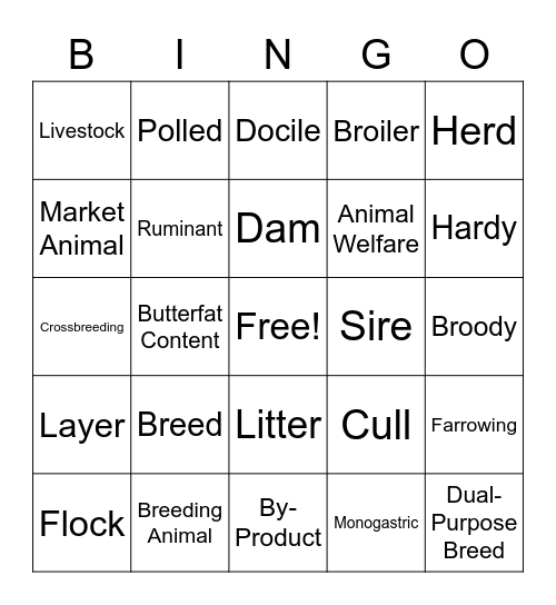 Animal Science Vocab! Bingo Card