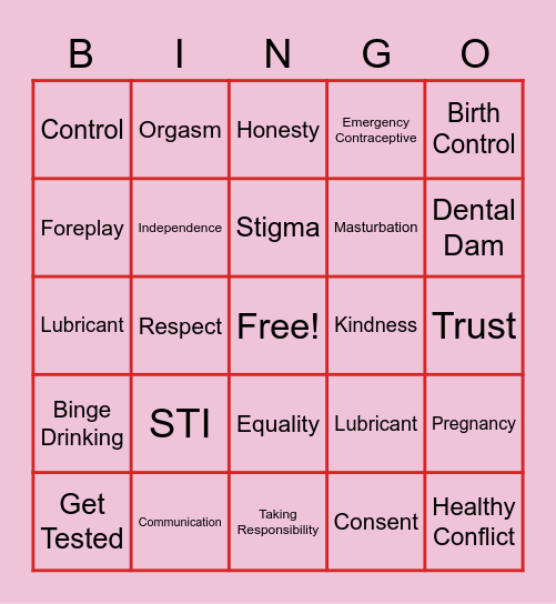 Condom Bingo Card