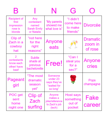 🌹 Bachelor Premiere 🌹 Bingo Card