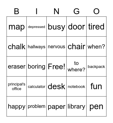 Avancemos 1, U2L2 Vocabulary Bingo Card