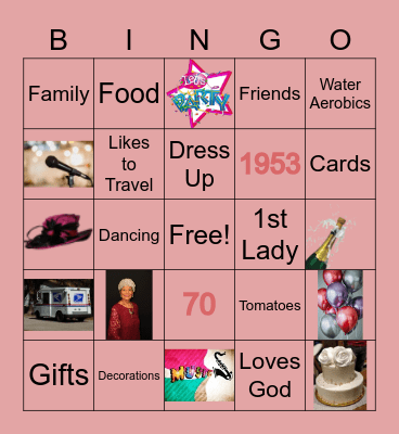 Doris' 70th Birthday Party Bingo Card