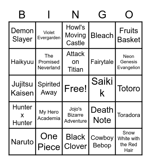 anime! Bingo Card