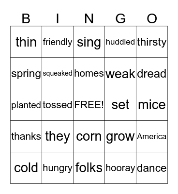 Thanksgiving Mice Bingo Card