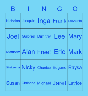 Team Meyers' January Town Hall Bingo Card
