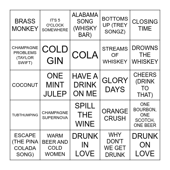 DRINKING Bingo Card