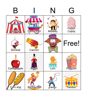 Circus Bingo Card