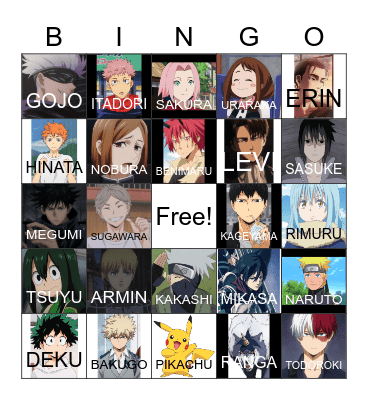 Anime Bingo Card