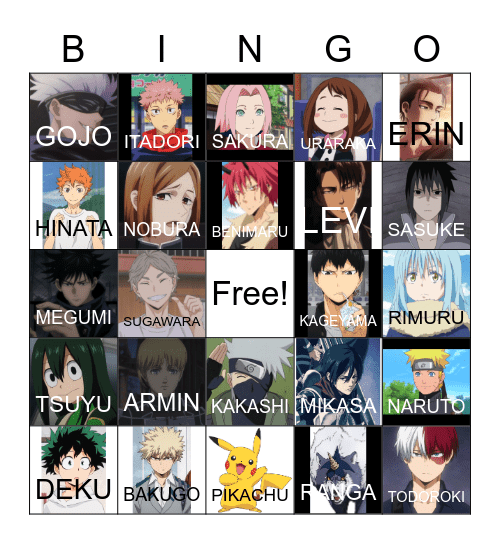 Anime Bingo Card