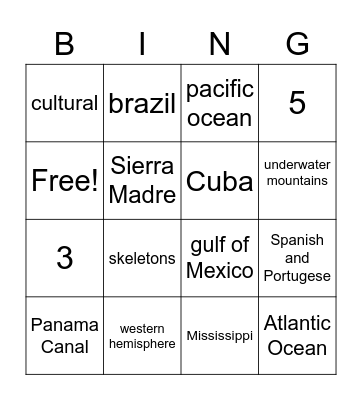 Latin America Bingo Card