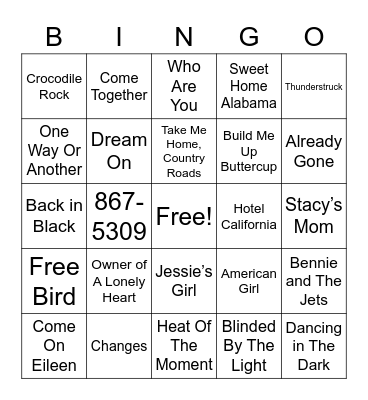 70's &80's Music Bingo Card