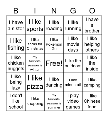 Things in Common Bingo Card