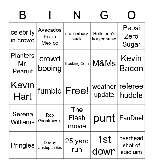 Superbow 2023 Bingo Card