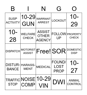 DISPATCH BINGO MCPD P1 Bingo Card