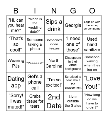 Virtual Bridal Shower Bingo Card