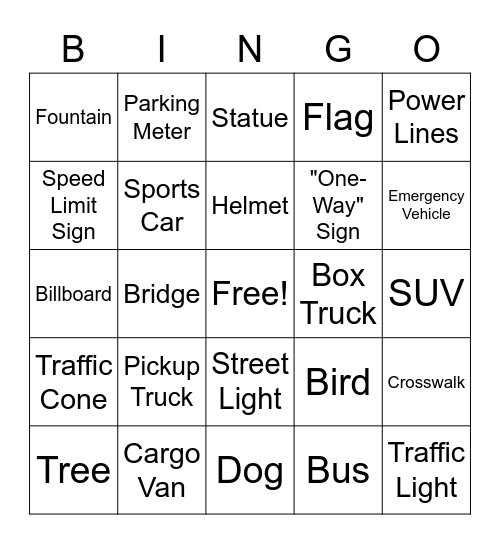 City Tour Bingo Card