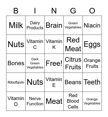 Healthy Bingo Card