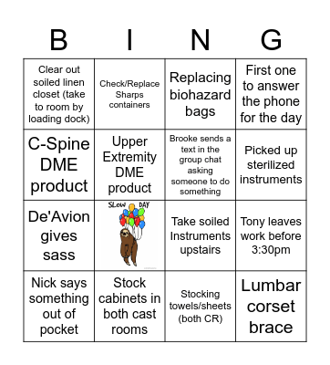 SLOW DAY BINGO Card