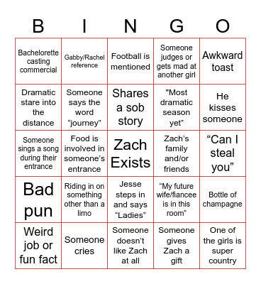 Bachelor Bingo Card