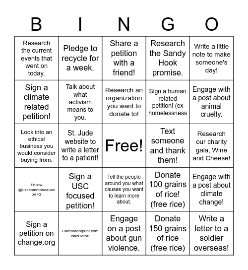 DOZ Parks and Activism Bingo Card