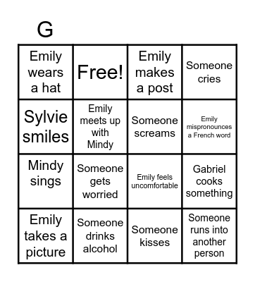 Emily in Paris Bingo Card