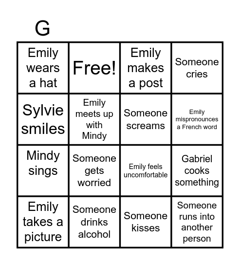 Emily in Paris Bingo Card