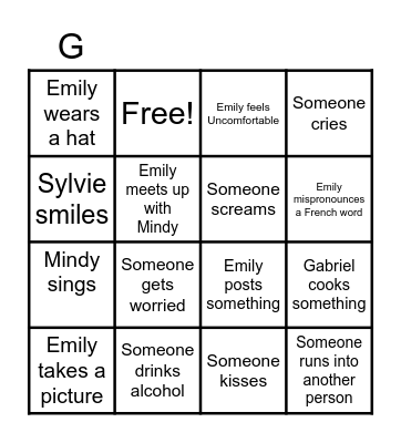 Emily in Paris Bingo Card