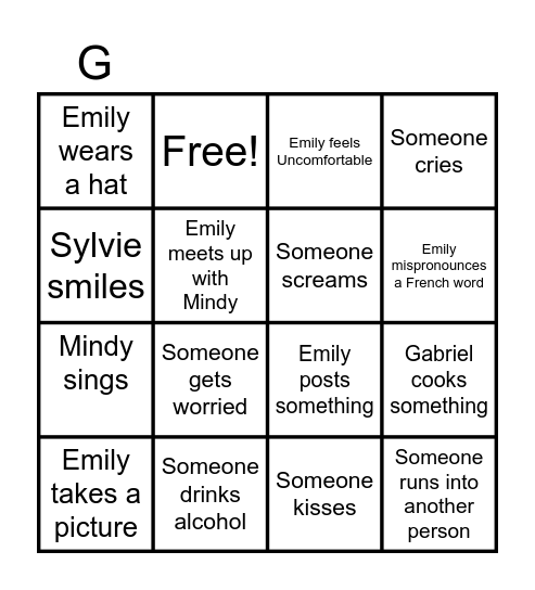 Emily in Paris Bingo Card