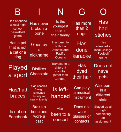 Mingle Bingo Card