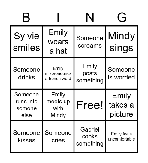 Emily in Paris Bingo Card