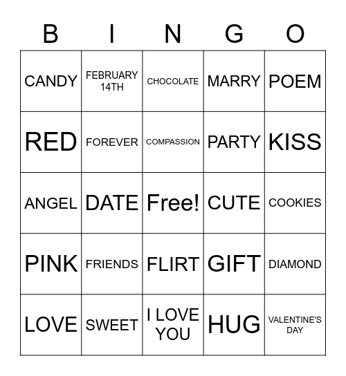 VALENTINE'S DAY BINGO Card