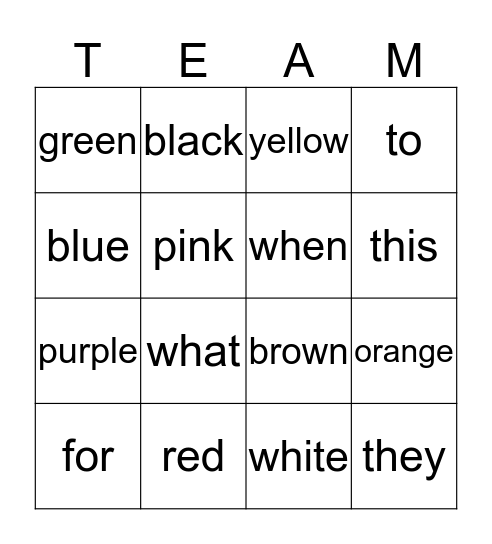 Color Bingo Card