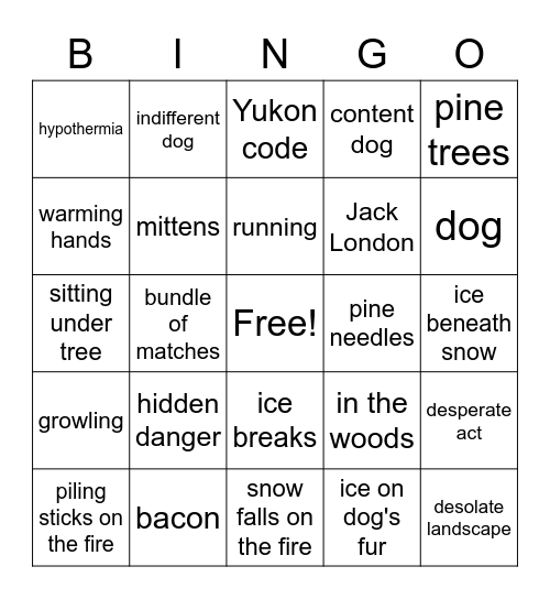 To Build a Fire Bingo Card