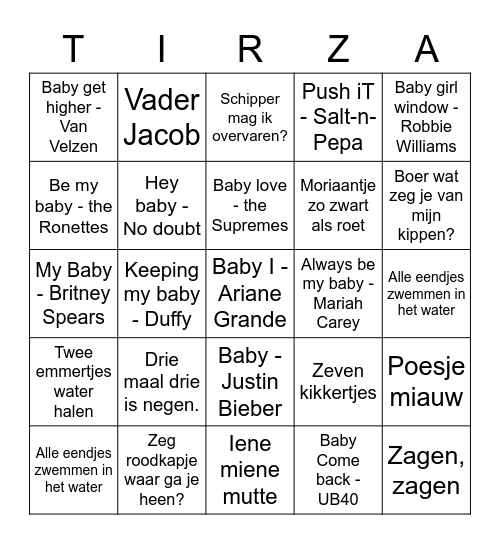 Babyshower Bingo Card