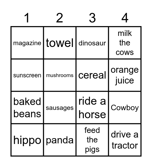 *** English Bingo *** Bingo Card