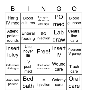 Clinical Bingo! Bingo Card