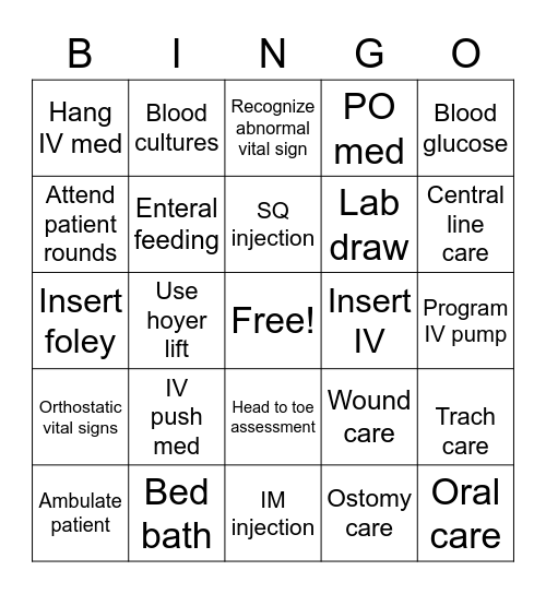 Clinical Bingo! Bingo Card