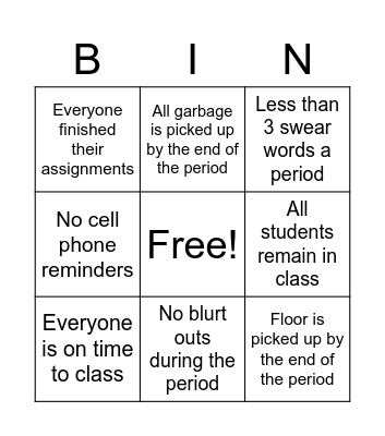 RISE Behavior BINGO Card