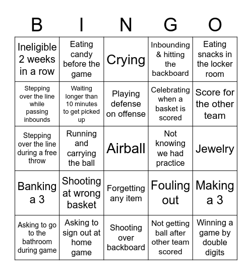 2023 B Team Season Bingo Card