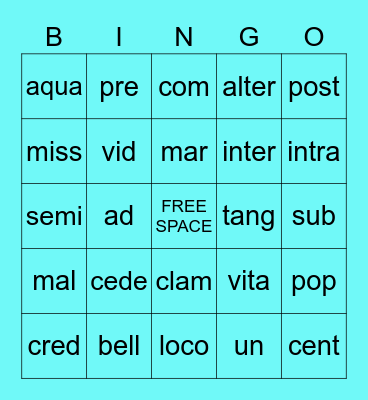 Caesars English Stems Bingo Card