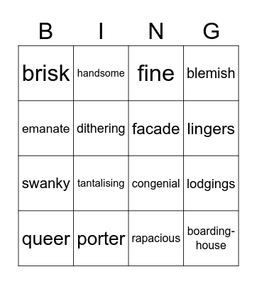 Landlady Bingo Card